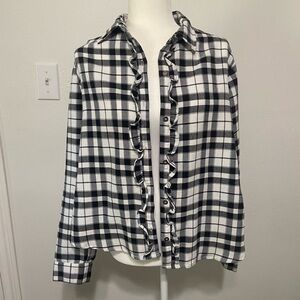 Gypsies & Moondust women's XL ruffle front button down plaid top EUC